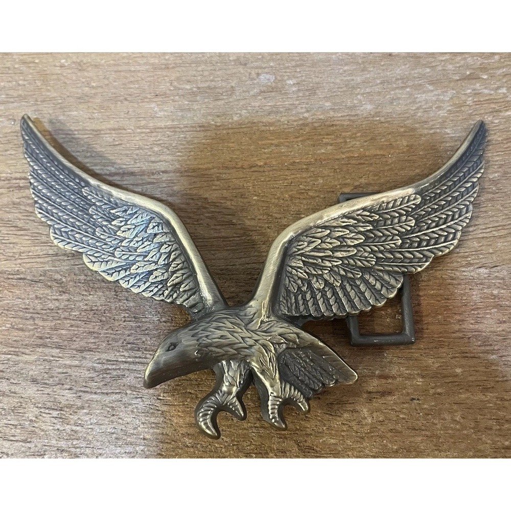 VTG Flying Eagle Belt Buckle Large 6.5" Wingspan Brass Tone Patriotic Americana - Picture 3 of 6